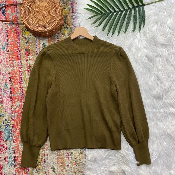 Banana Republic Sweaters - NEW Banana Republic Green Ribbed Balloon Sleeve Mock Neck Sweater LP Petite